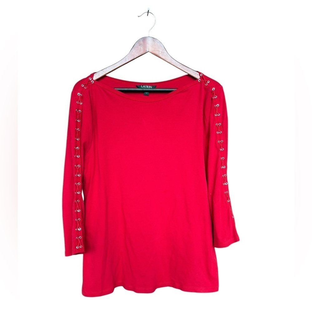 Lauren Ralph Lauren Women’s Red Lace Up Sleeves Blouse Size XL Holiday